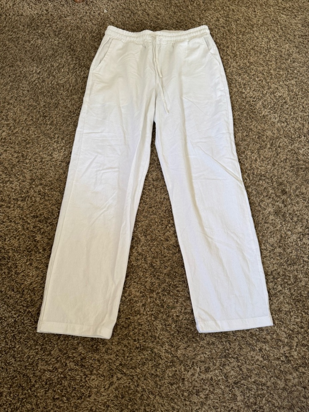 Women's White Straight-Leg linen Pants - Picture 2 of 3